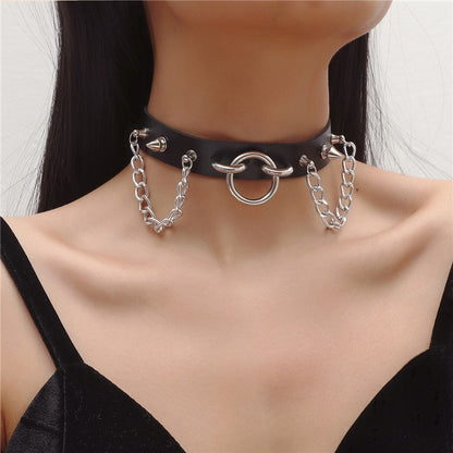 Personality O-ring Rivet Chain PU Necklace