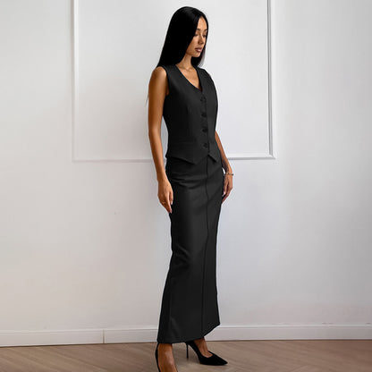 Elegant Stylish Black Chic Feminine Comfortable Relaxed Versatile Fall Suit