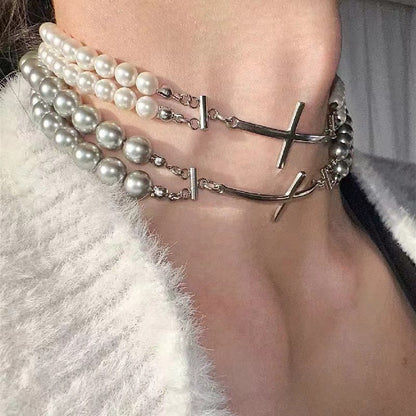 Double Layer Pearl Choker High-end Sweet Cool Necklace