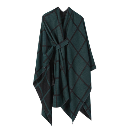 Best-selling Side-tied Plaid Split Cape Warm Cross-border Scarf