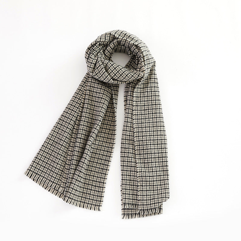 Retro Color-blocked Checkered Soft Comfortable Warm Houndstooth Scarf