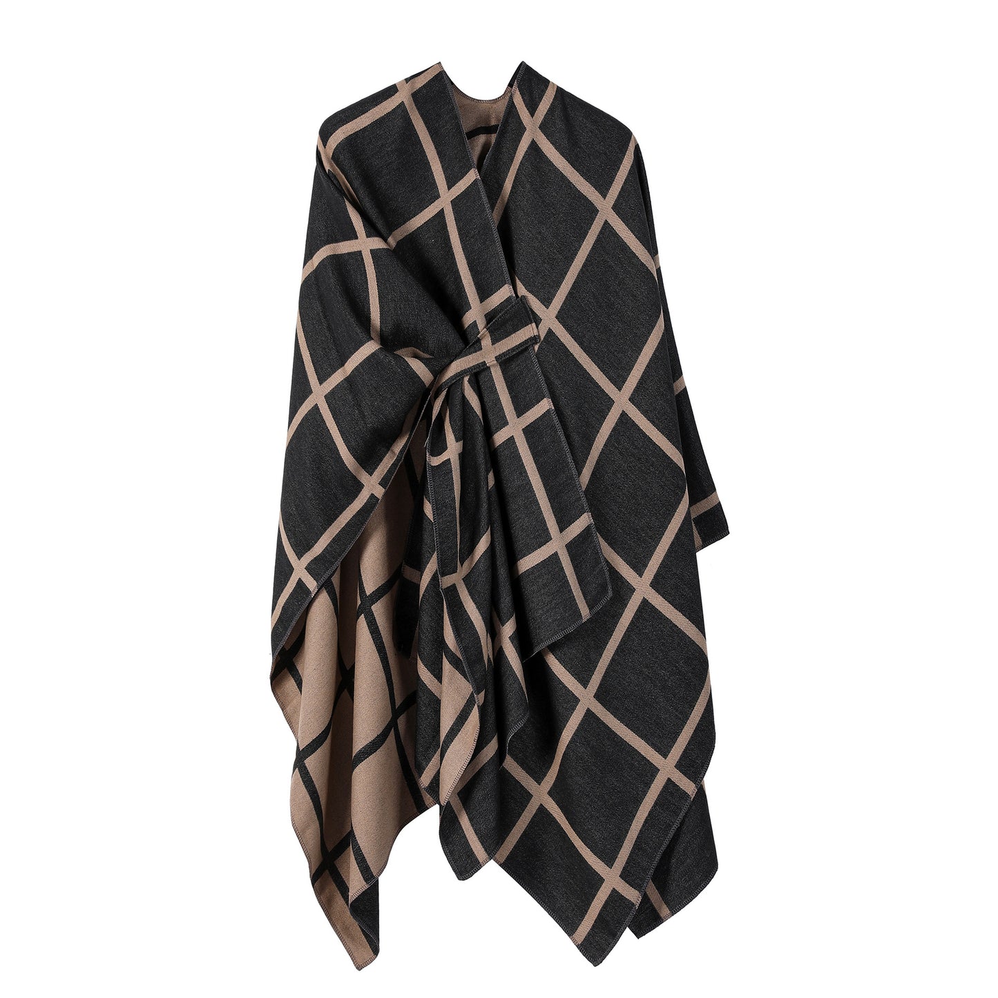 Best-selling Side-tied Plaid Split Cape Warm Cross-border Scarf