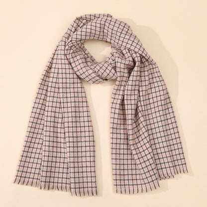 Retro Color-blocked Checkered Soft Comfortable Warm Houndstooth Scarf