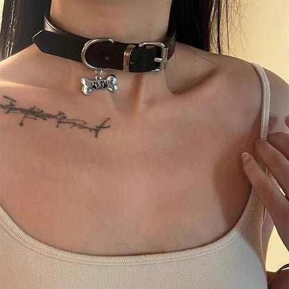 Dark Aesthetic Sexy Dog Bone Choker Necklace