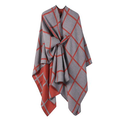 Best-selling Side-tied Plaid Split Cape Warm Cross-border Scarf