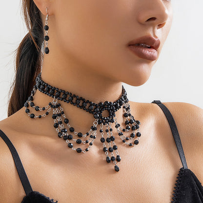 Gothic Beaded Woven Crystal Choker Necklace