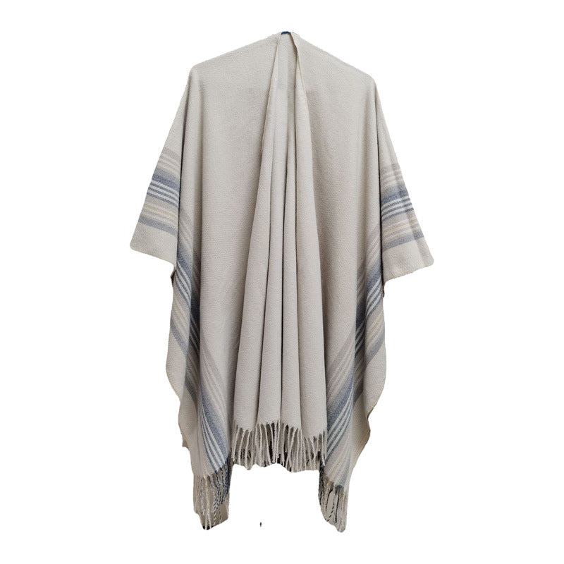 New European-style Simple Fashionable Split Polyester Striped Scarf