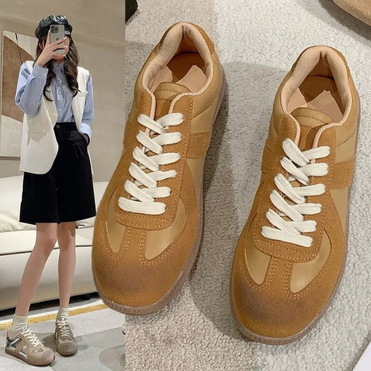 Outdoor Jogging Sneakers Women Suede Leather Patchwork Running High Quality Lace Up Leisure Skateboard