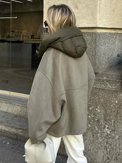 Oversized Hooded Fashion Thicken Patchwork Long Winter Warm Street Coat