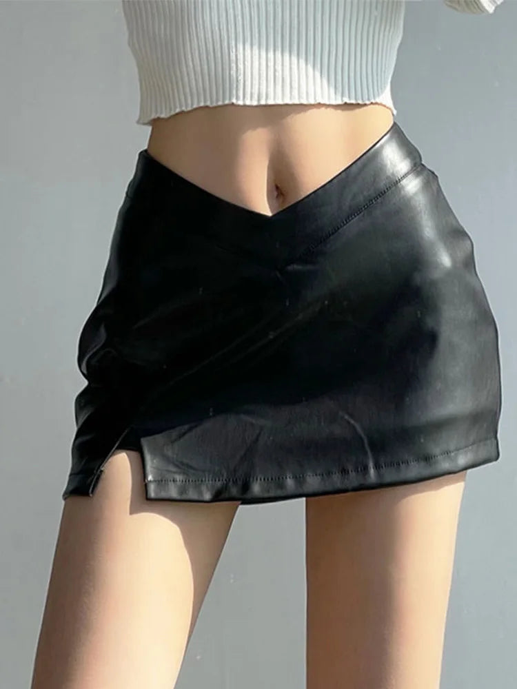 DressBetty - Vintage Black PU Leather A-line Mini Skirt