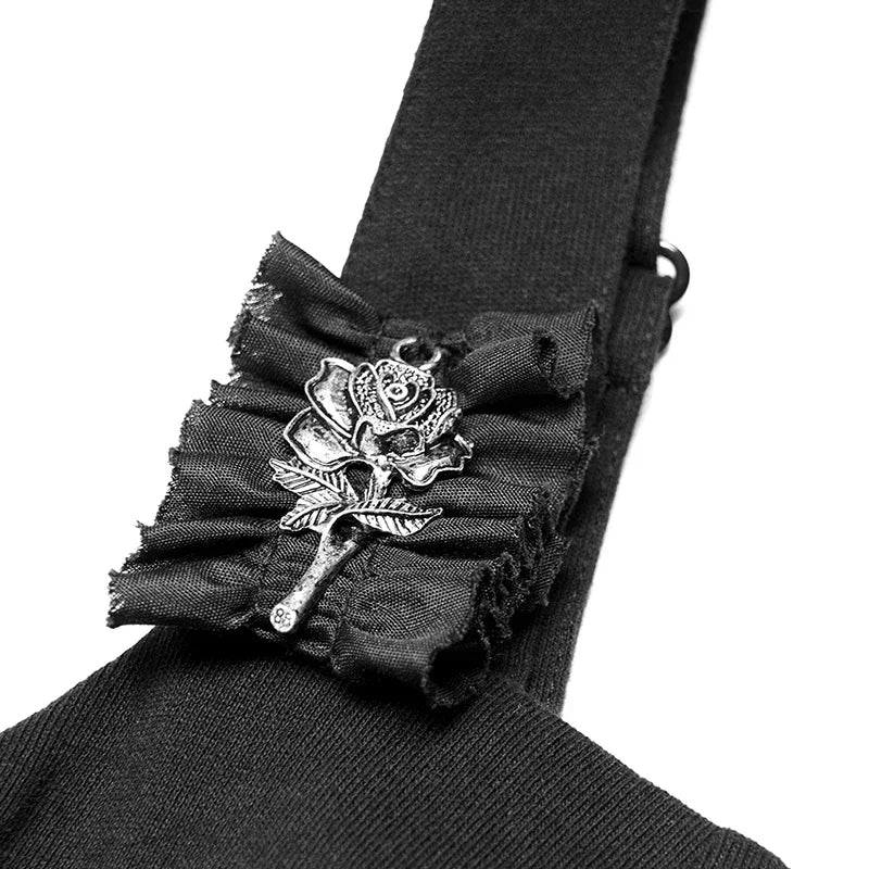 Gothic Daily Square Collar Detachable Rose Medal Brooch Asymmetrical Gothic Dress