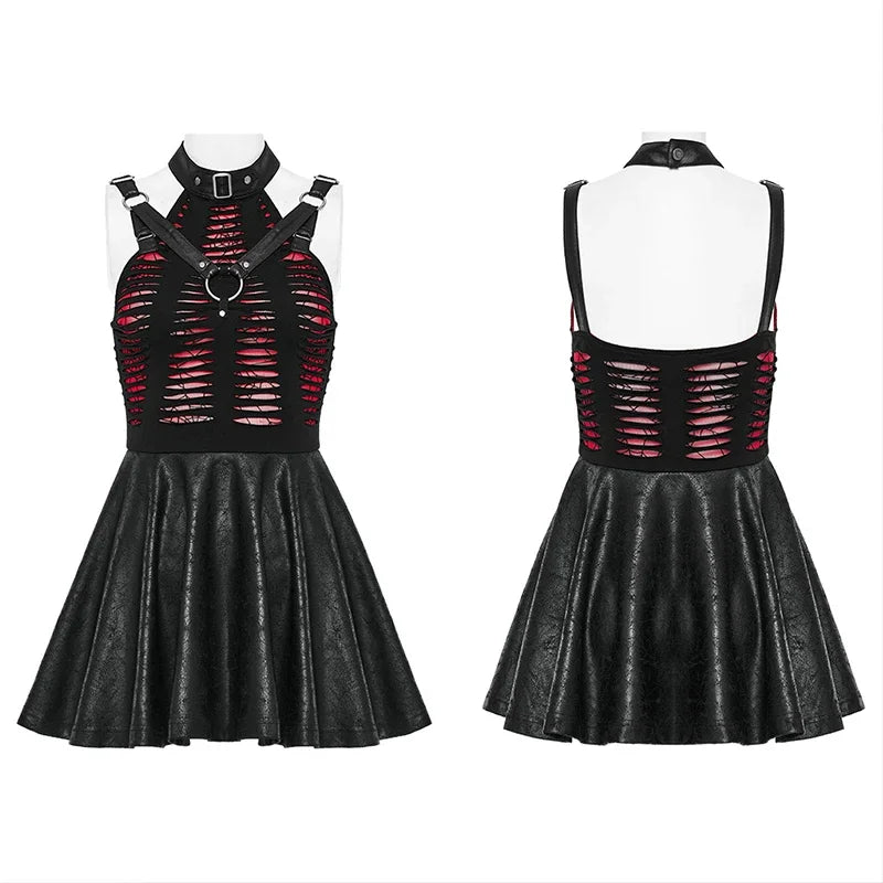 Gothic Sexy Punk Knitted Spliced Spider Web Cute Swing Gothic Dress