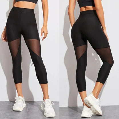 Perspective Mesh Patchwork Fitness Elastic Black Leggings