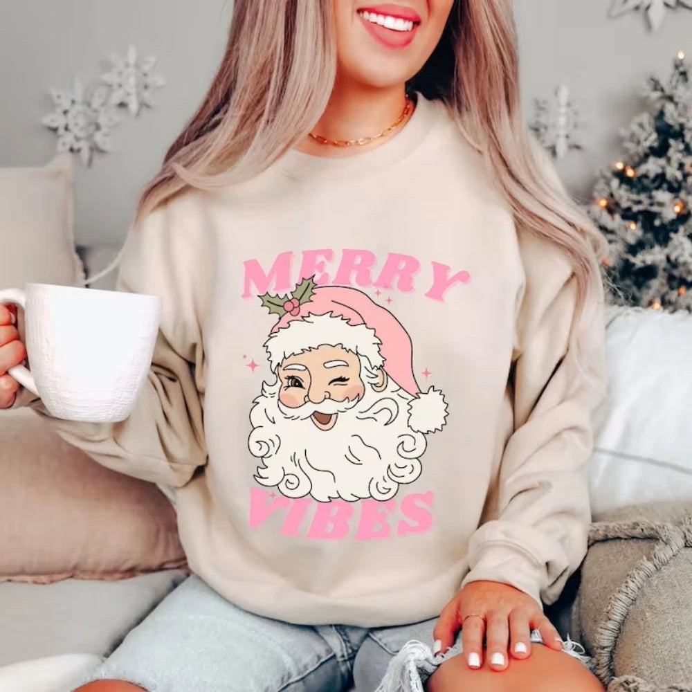 Pink Holiday Merry Vibes Cute Funny Kawaii Xmas Santa Christmas Hoodie