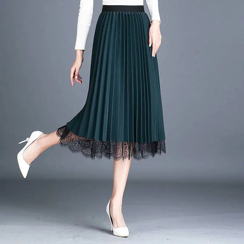 DressBetty - Slim Fit Lace High Waist Pleated Skirt