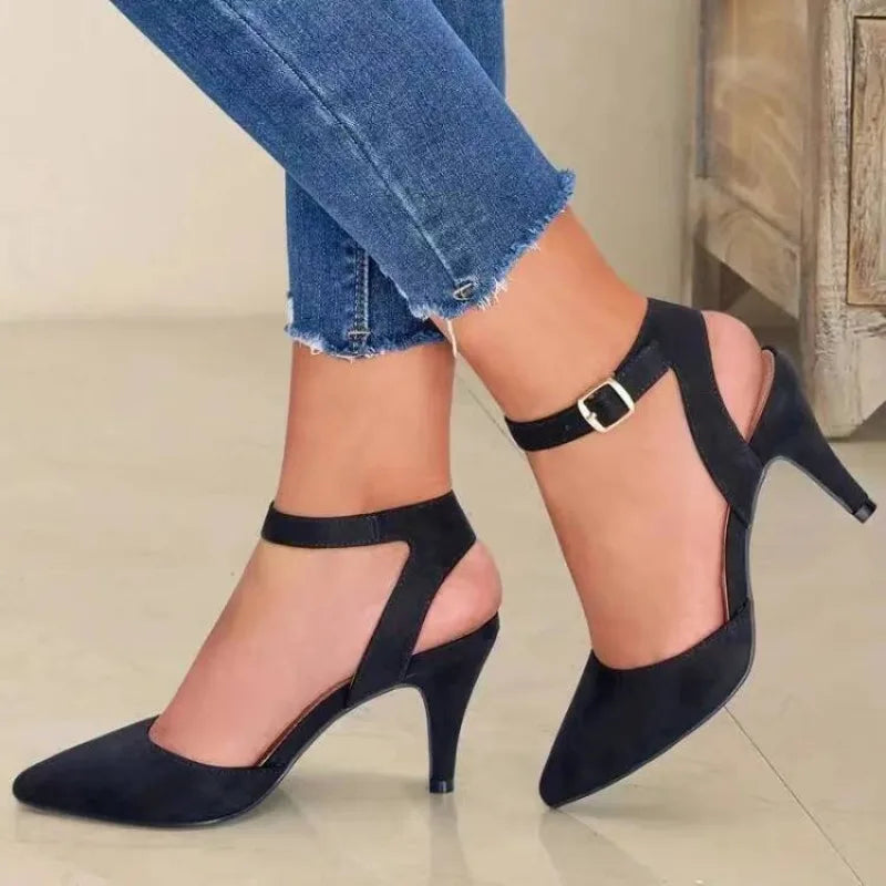 Pointed-toe Wrap Ankle Strap Highs Ladies Dating Office Sandals Low Heel Pumps