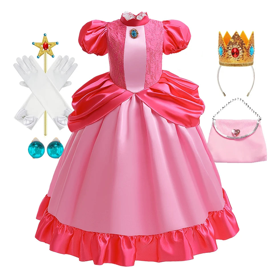 Princess Cosplay Peach Dress Accessories Halloween Role Play Carnival Birthday Kid Costume