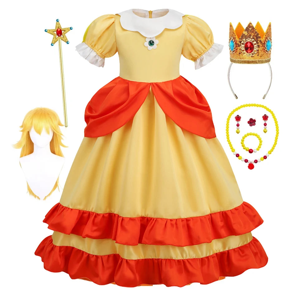 Princess Cosplay Peach Dress Accessories Halloween Role Play Carnival Birthday Kid Costume