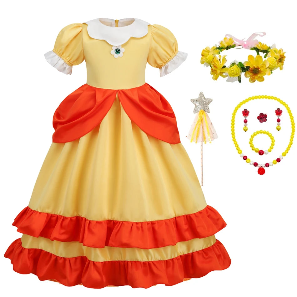 Princess Cosplay Peach Dress Accessories Halloween Role Play Carnival Birthday Kid Costume