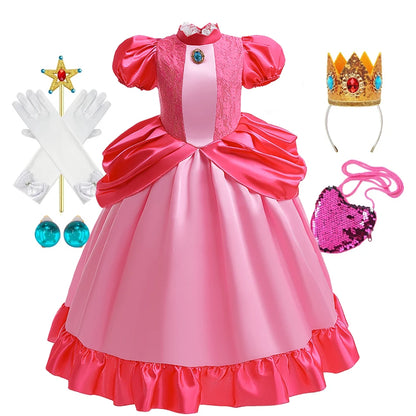 Princess Cosplay Peach Dress Accessories Halloween Role Play Carnival Birthday Kid Costume