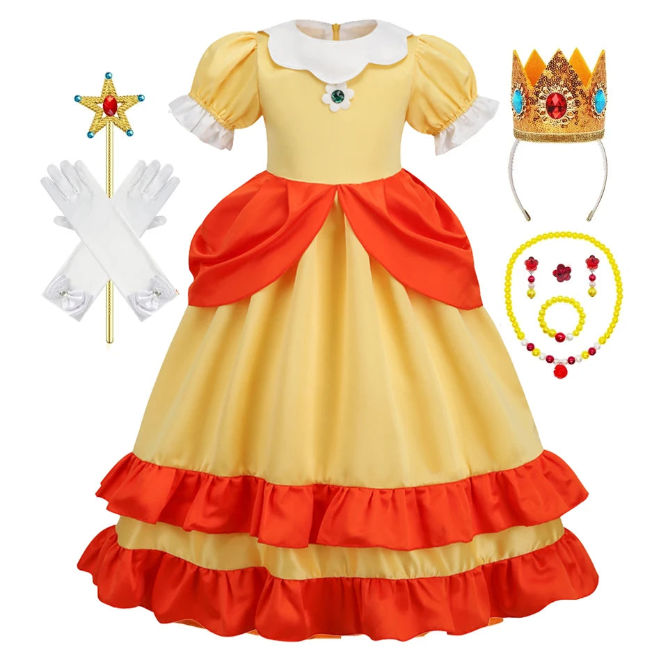 Princess Cosplay Peach Dress Accessories Halloween Role Play Carnival Birthday Kid Costume