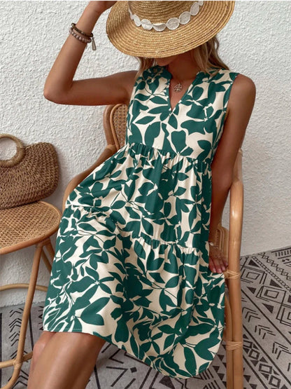 Print Women V Neck Chic Elegant Woman  Beach Knee-length Midi Dresses