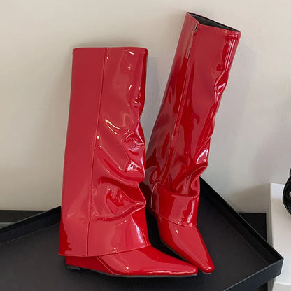 Trendy Elegant Chic Pointed Toe Stylish Zipper Knee High Boots