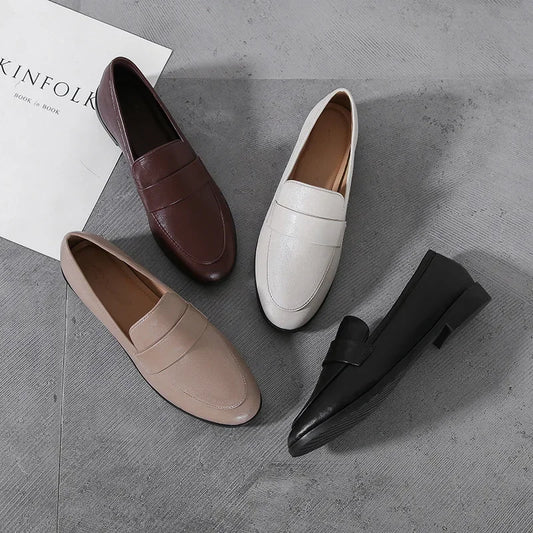 Retro Leather Casual Round Toe Office Work Fashion Slip On Flats Loafers