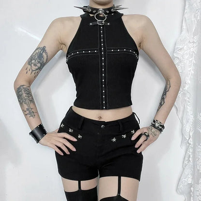 Punk Streetwear Backless Off Shoulder Crop Top