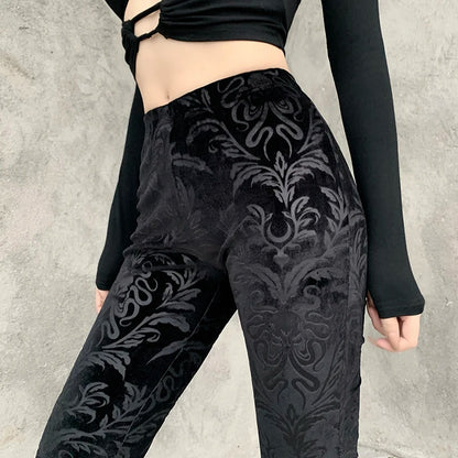 Gothic Retro Print High Waist Flared Harajuku Aesthetic Punk Women Pants