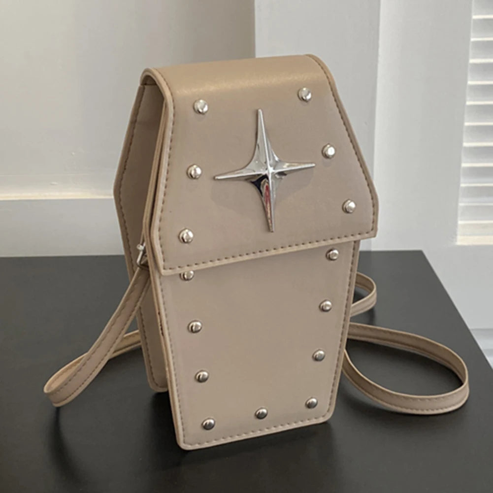 Retro Gothic Dark Personalized Casual Star Rivet PU Leather Women Halloween Handbag