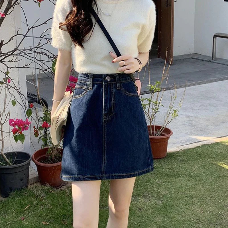 DressBetty - Korean Dark Blue High Waist Denim Mini Skirt