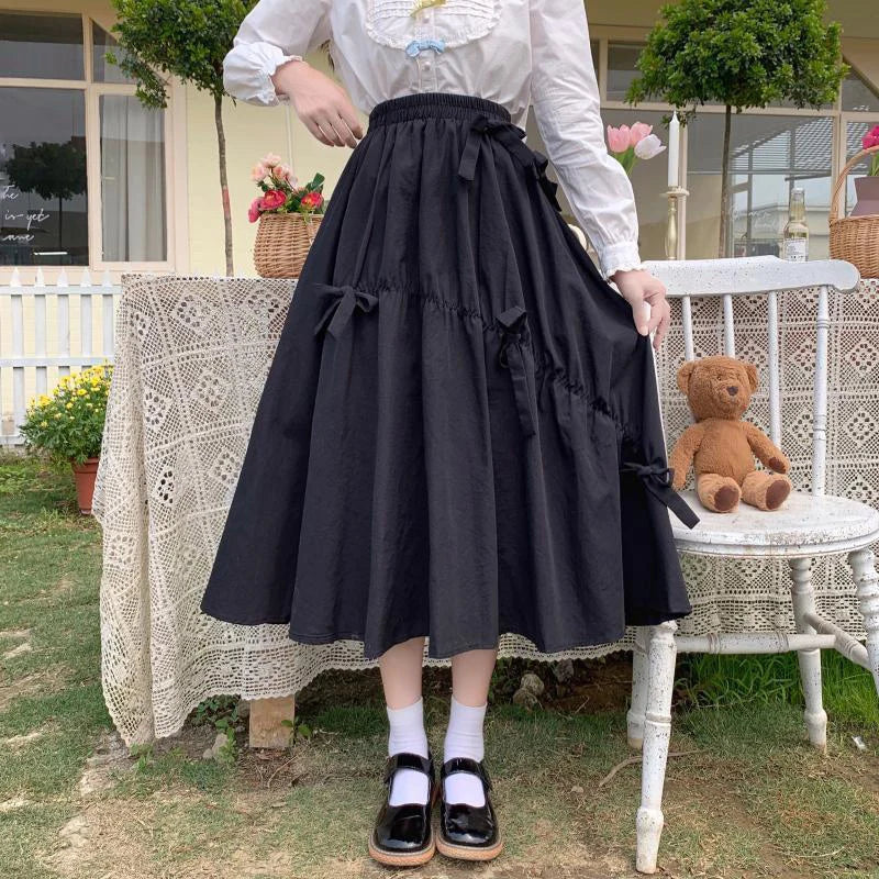 DressBetty - Summer Kawaii Bow High Waist A-Line Midi Skirt