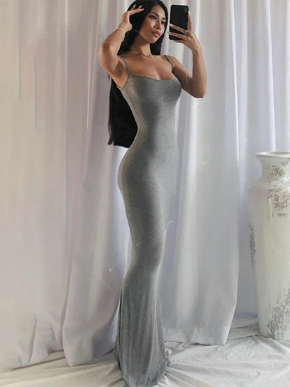 Satin Slip Sleeveless Backless Slim Spring Y2K Concise Elegant Midi Dresses