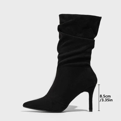 8.5CM Thin High Heel Faux Suede Pointed Designer Mid-Calf Boots High Heel