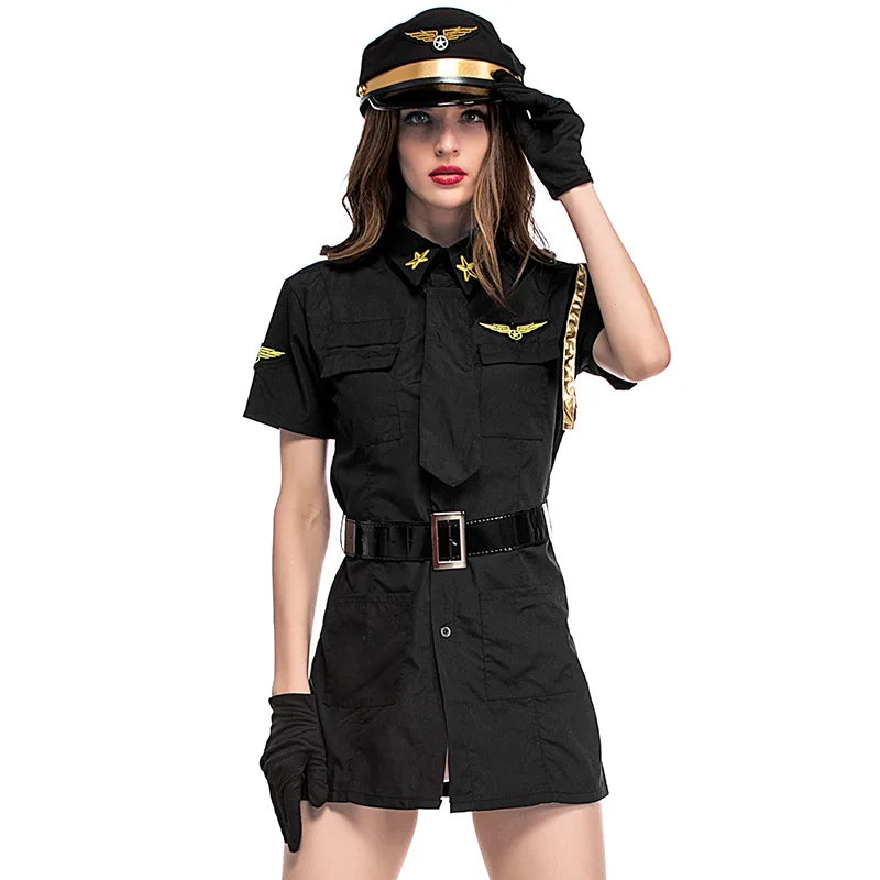 Sexy Female Pilot Captain Nightclub Cop Dance Show Halloween Cosplay Costume