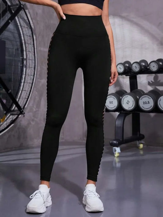 Sexy Hollow Black Seamless Fitness High Waist Sports Female Leggings