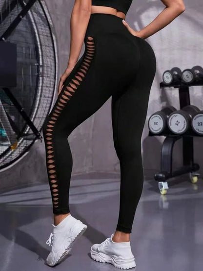 Sexy Hollow Black Seamless Fitness High Waist Sports Female Leggings