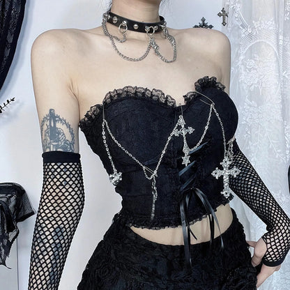 Dark Style Gothic Chain Tube Top Sexy Wrapped Chest Crop Top