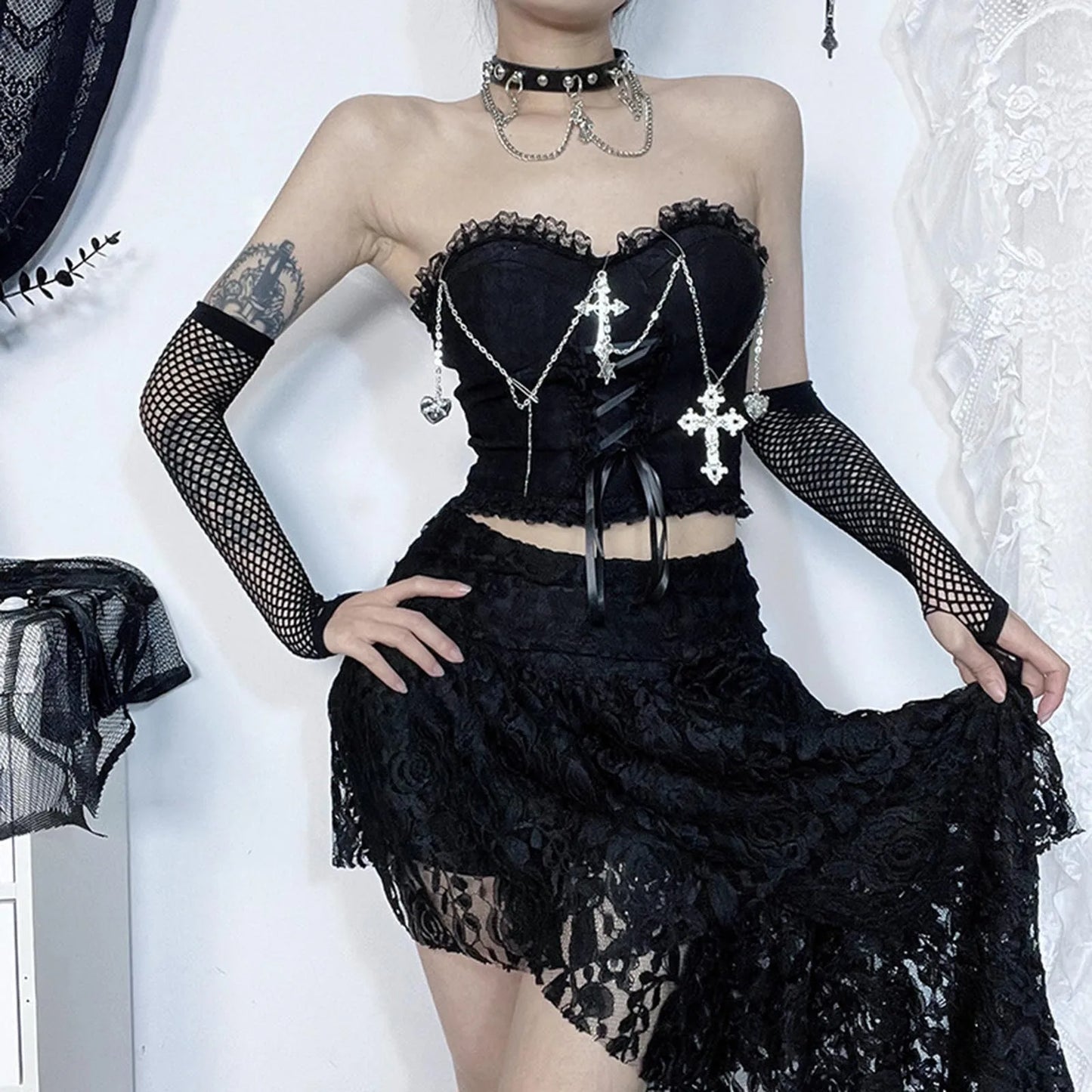 Dark Style Gothic Chain Tube Top Sexy Wrapped Chest Crop Top