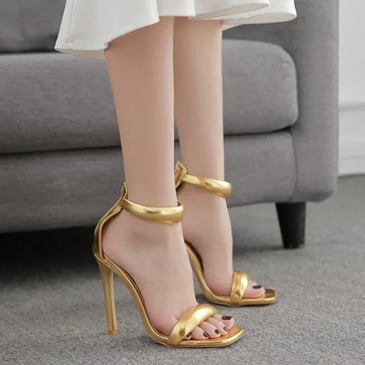 Elegant Simple Luxury Peep Toe Thin High Heel Back Zipper Gold Wedding High Heel