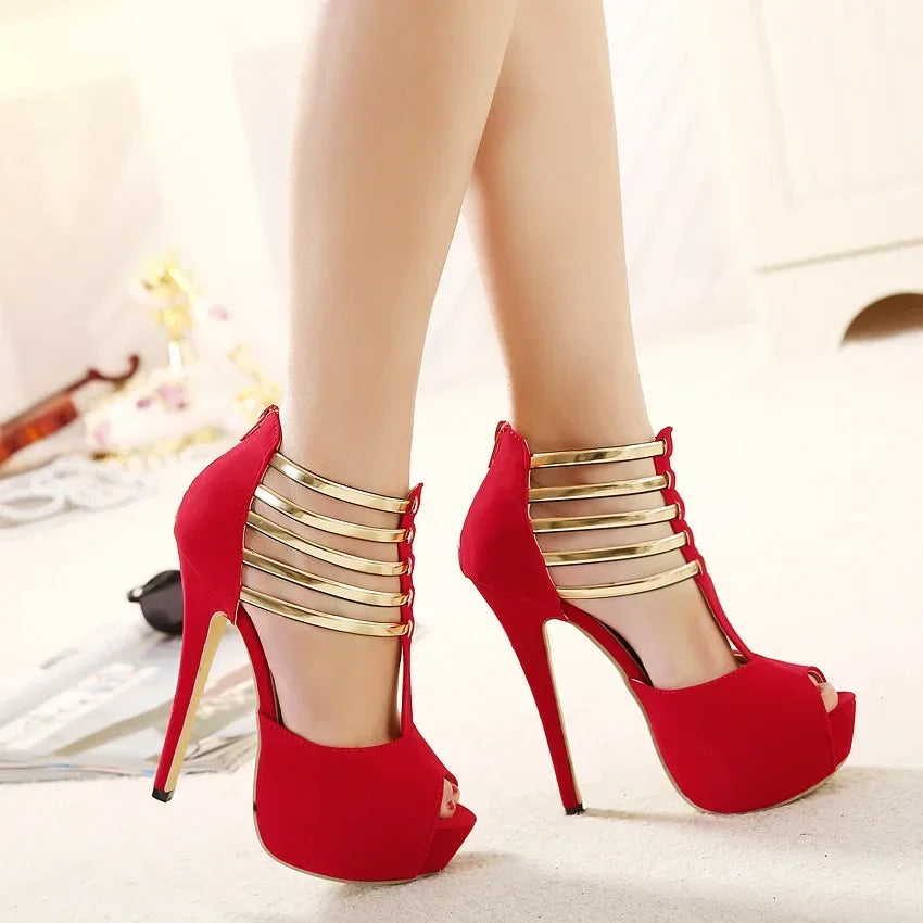 Sleek Sexy Open Toe Platform Narrow Band Hollow Elegant High Heel