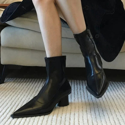 Sexy Pointed Toe Black Matte Simple Versatile Modern Ankle Boot