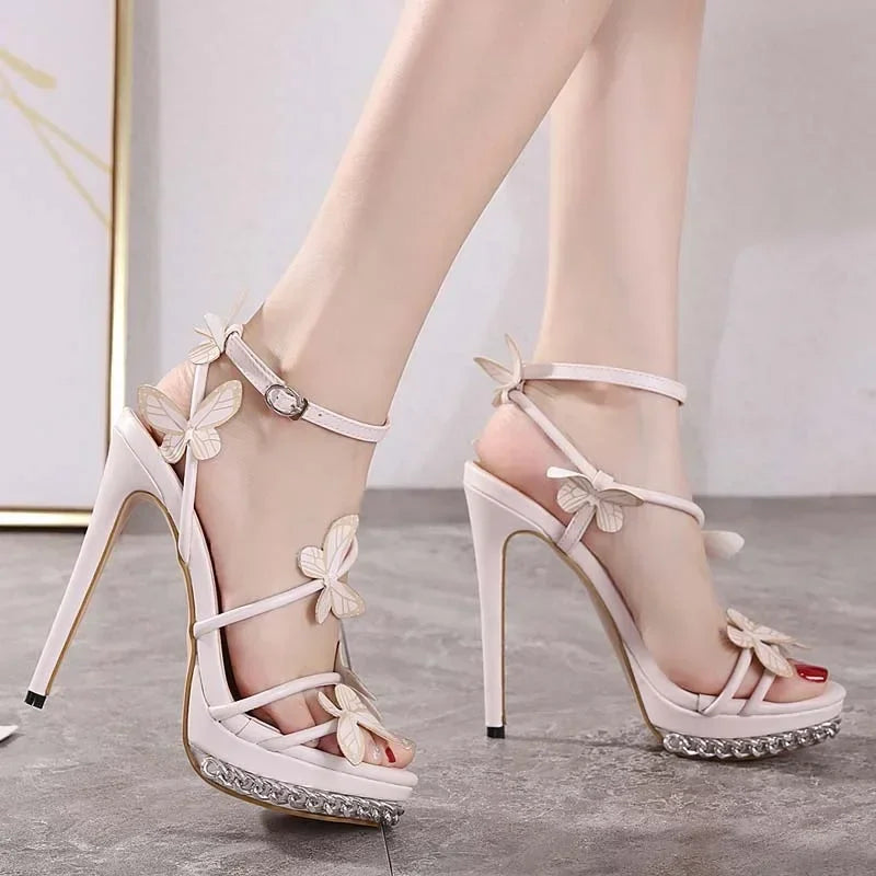 Sexy High Heel Narrow Band Butterfly-knot Buckle Strap Summer High Heel