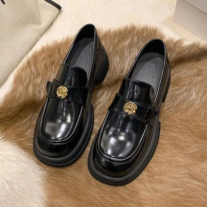 Fur Shallow Mouth Pearl Decoration British Style Oxfords Platform Flats Loafers