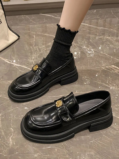 Fur Shallow Mouth Pearl Decoration British Style Oxfords Platform Flats Loafers