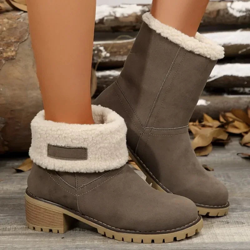 Shoes for Women 2024 Fashion Slip on Women's Boots Winter Round Toe Plush Warm Comfortable Chunky Heel Platform Lady Snow Boots