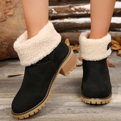 Shoes for Women 2024 Fashion Slip on Women's Boots Winter Round Toe Plush Warm Comfortable Chunky Heel Platform Lady Snow Boots