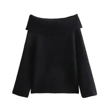 Slash Off Shoulder Solid Elegant Long Fashion Loose Jumper Sweater