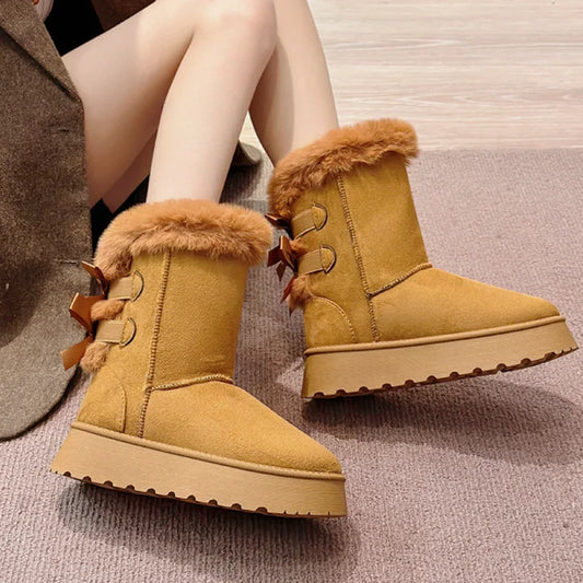 Thick Plush Thick Sole Non-slip Solid Button Retro Snow Boot